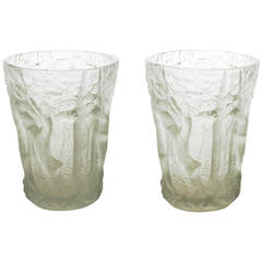 Pair of Josef Inwald, "In the Forest" Borlac Glass Vases with Relief