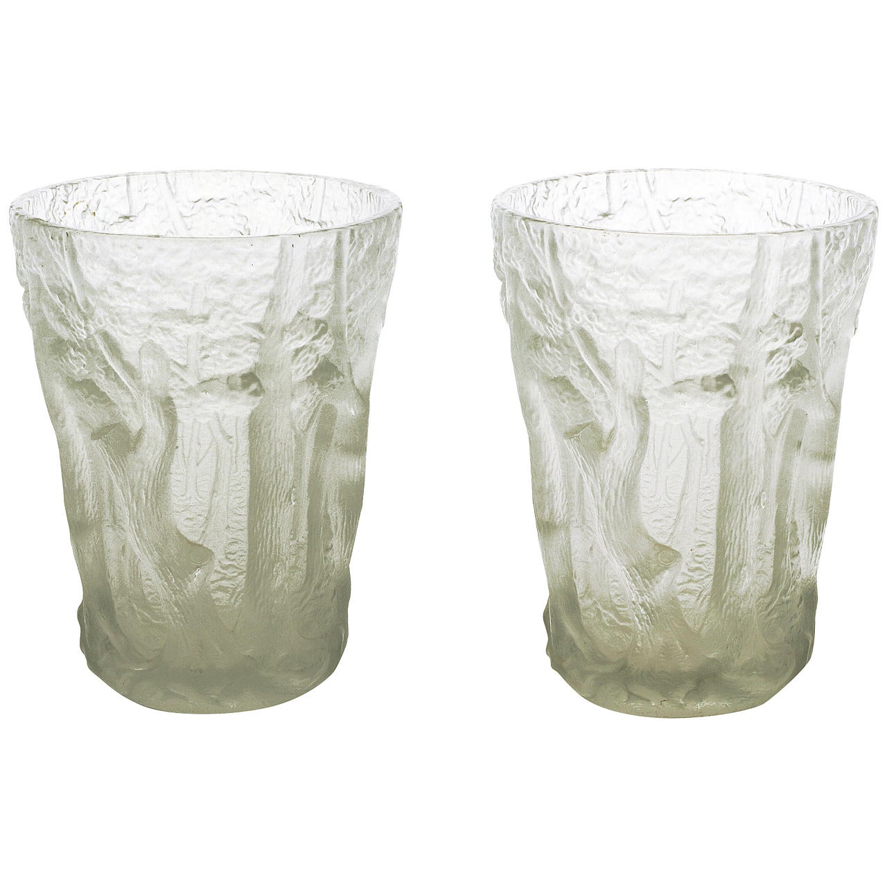 Pair of Josef Inwald, "In the Forest" Borlac Glass Vases with Relief