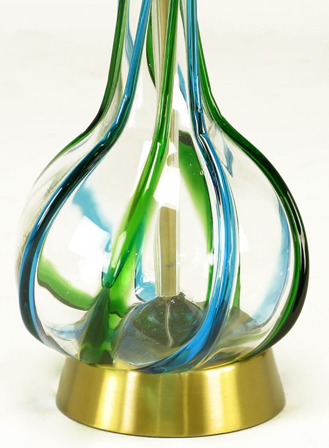 Mid-20th Century Pair of Murano Blue and Green Ribbon Glass Table Lamps