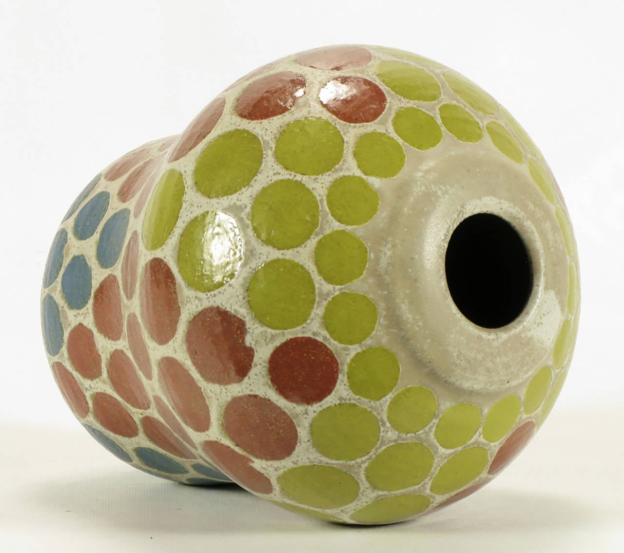 Japanese 1967 Tomiya Matsuda Red, Blue and Yellow Circles Studio Pottery Vase