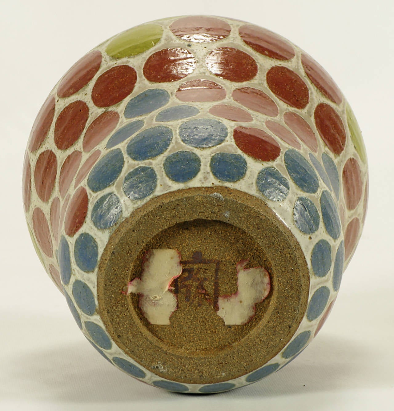 1967 Tomiya Matsuda Red, Blue and Yellow Circles Studio Pottery Vase In Excellent Condition In Chicago, IL