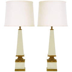 Pair of Venetian Mirrored Obelisk and Giltwood Table Lamps 4