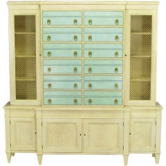 Renzo Rutili Robin's Egg Blue Leather Breakfront Library Cabinet