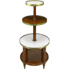 Vintage French Walnut & Carrera Marble Round Four-Tier Serving Table