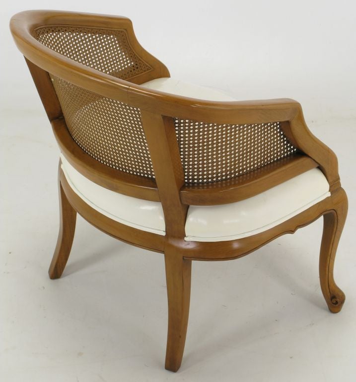 American French Regency Walnut & White Leather Cane Back Chair