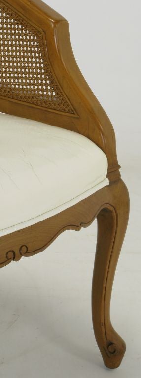 Mid-20th Century French Regency Walnut & White Leather Cane Back Chair