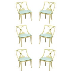 Six Renzo Rutili Ivory Lacquer & Robin's Egg Blue Dining Chairs
