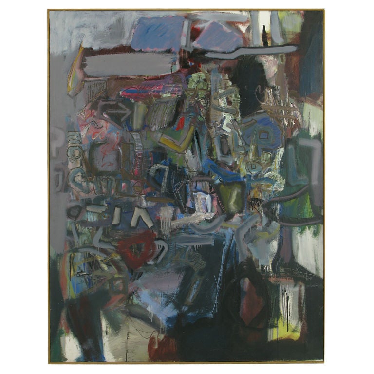 71" x 55" H.I. Gates Mid Century Mixed Media Abstract On Canvas