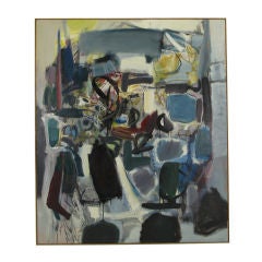 66" x 55" H.I. Gates 1961 Abstract Oil & Acrylic On Canvas