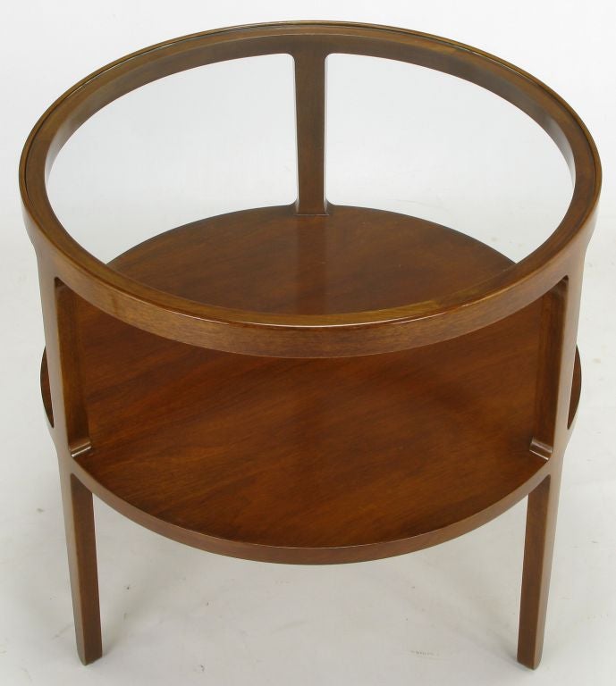 American Edward Wormley  Round Walnut & Glass Three-Leg  End Table