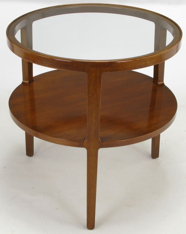 20th Century Edward Wormley  Round Walnut & Glass Three-Leg  End Table