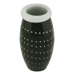Black Murano Cased Glass Vase With White Polka Dots 12