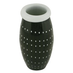 Vintage Black Murano Cased Glass Vase With White Polka Dots
