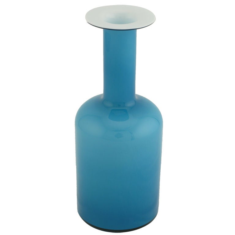 Otto Brauer Blue Cased Glass Gulvase For Holmegaard
