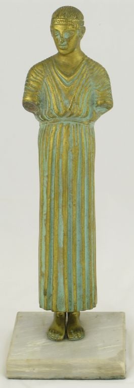 Bronze "Charioteer Of Delphi" Sculpture On Marble Plinth