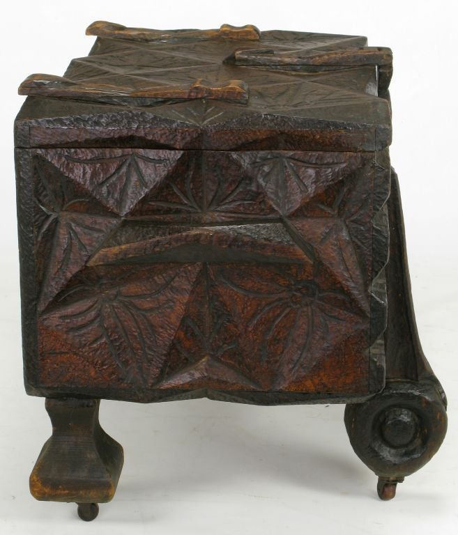 Large Heavily Carved Spanish Latched Trunk On Legs at 1stDibs