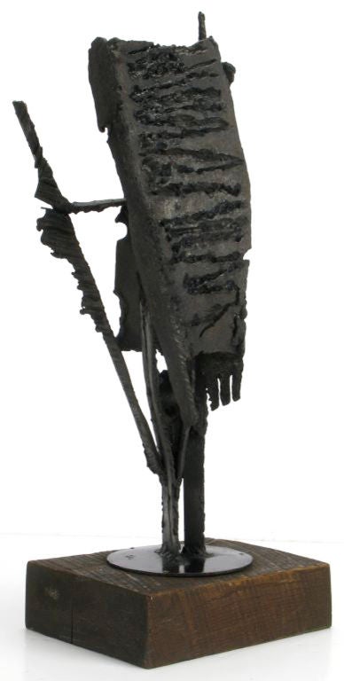 H.I. Gates Brutalist Metal Abstract Sculpture On Wood Base