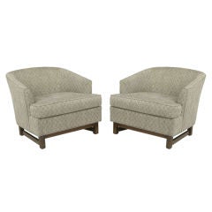 Pair Wormley Style Barrel Back Lounge Chairs In Charcoal Wool