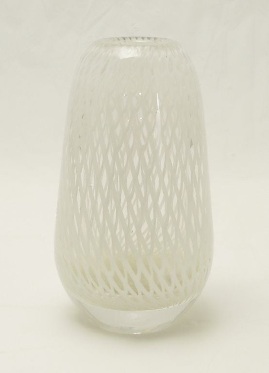Murano Glass Vase With White Latticino Design