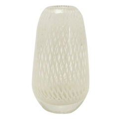 Murano Glass Vase With White Latticino Design