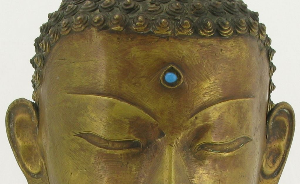 Bronze Buddha Bust On Black Lacquered Plinth Base 2