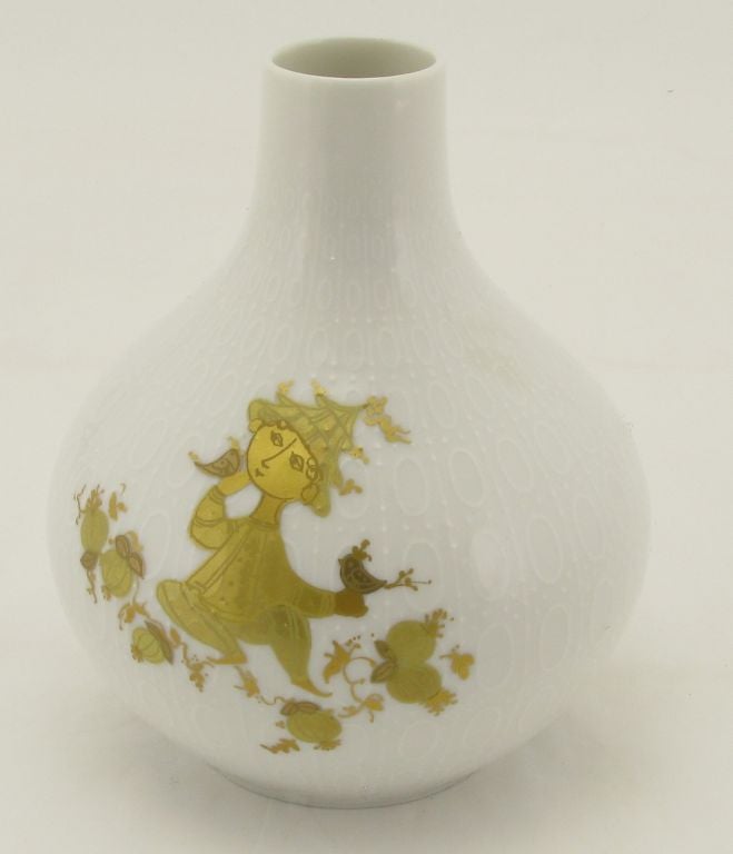 Mid-20th Century Bjorn Wiinblad Relief White Porcelain Vase With Gilt Characters