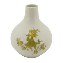 Retro Bjorn Wiinblad Relief White Porcelain Vase With Gilt Characters