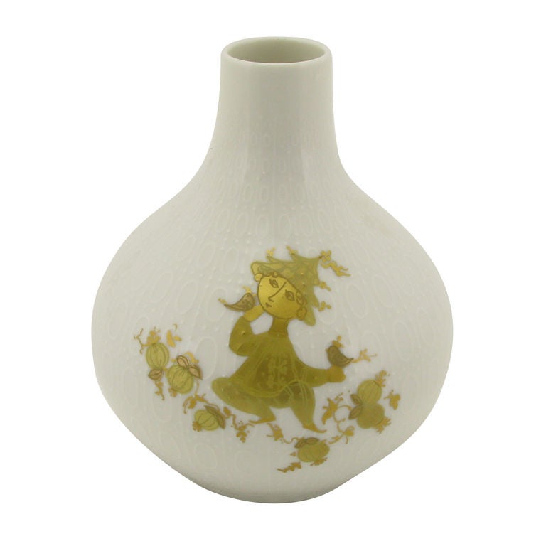 Bjorn Wiinblad Relief White Porcelain Vase With Gilt Characters