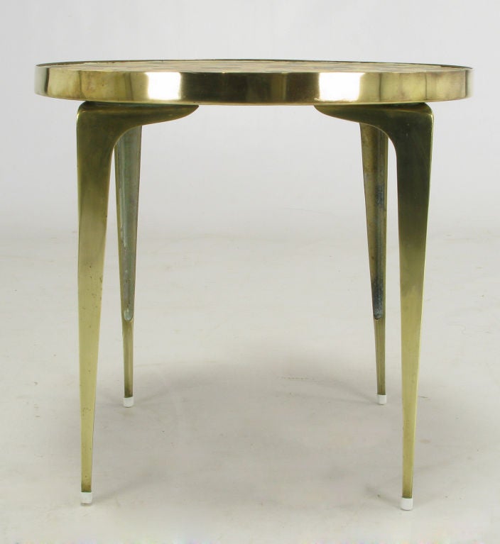 Mid-20th Century Round Japanese Mosaic Tile & Brass End Table