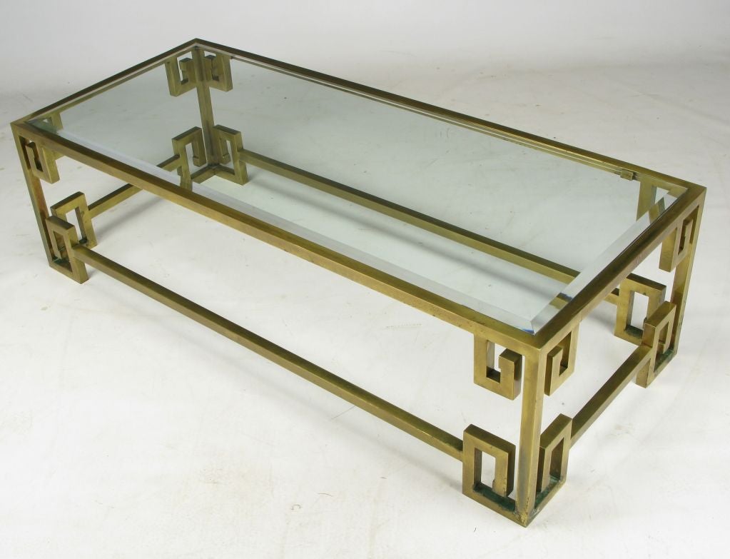 Mastercraft  Greek Key Brass & Glass Coffee Table 2