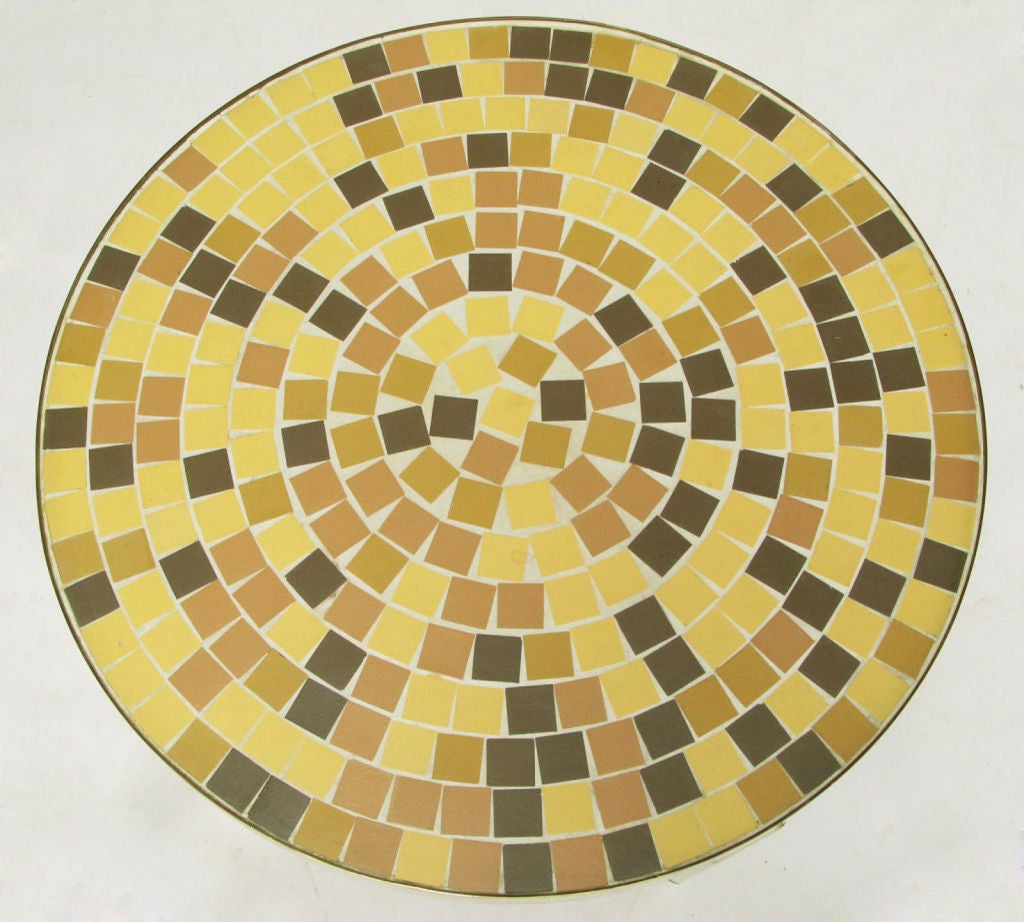 Round Japanese Mosaic Tile & Brass End Table 1