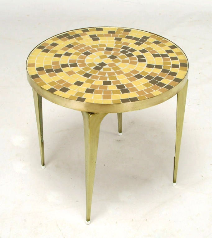 Round Japanese Mosaic Tile & Brass End Table 4