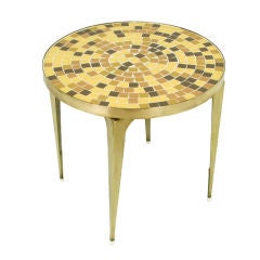 Round Japanese Mosaic Tile & Brass End Table