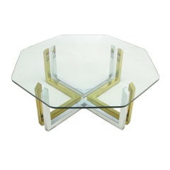 Brass & Chrome Square Bar Coffee Table With Glass Top