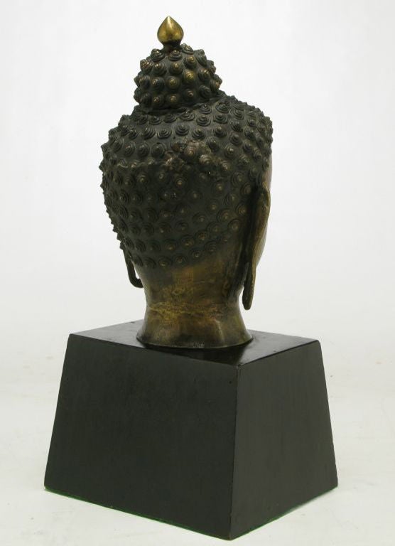 Bronze Buddha Bust On Black Lacquered Plinth Base 1