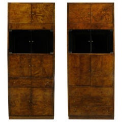 Retro Pair Patchwork Burled Walnut Tall Cabinets