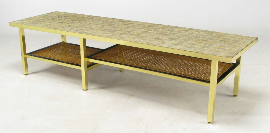 Capiz Shell Top Brass Square Bar & Cane Coffee Table