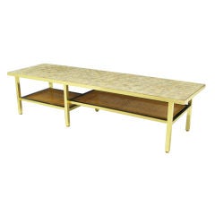 Capiz Shell Top Brass Square Bar & Cane Coffee Table