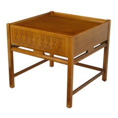 Swedish Teak Wood Carved Drawer Front Side Table