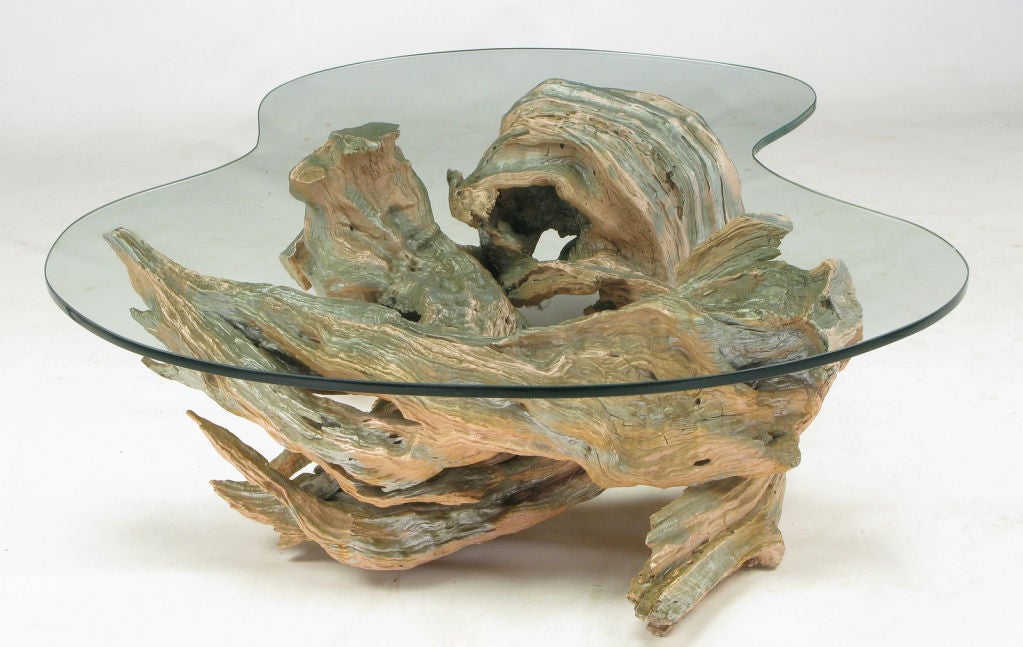 American Driftwood Form Coffee Table Of Cast Resin