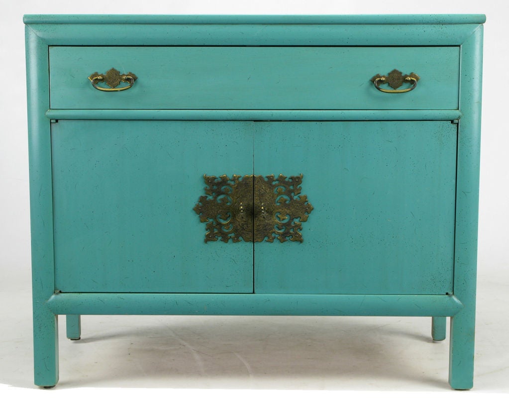 American Pair Ray Sobota Tiffany Blue Lacquered Commodes