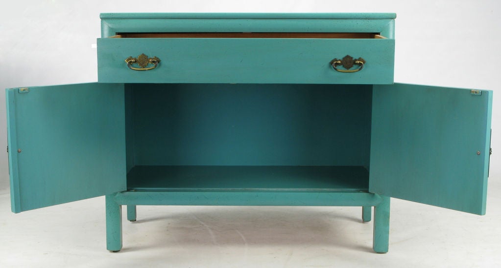 Mid-20th Century Pair Ray Sobota Tiffany Blue Lacquered Commodes