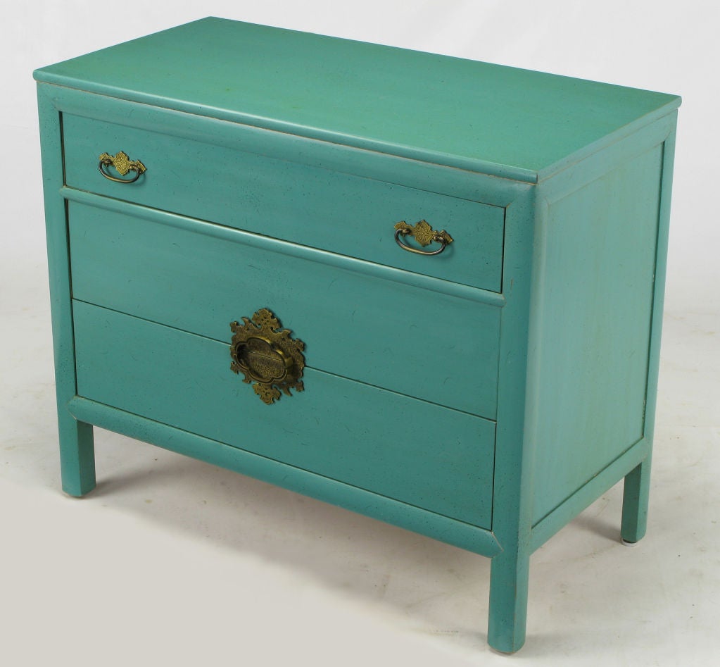 Pair Ray Sobota Tiffany Blue Lacquered Commodes 2