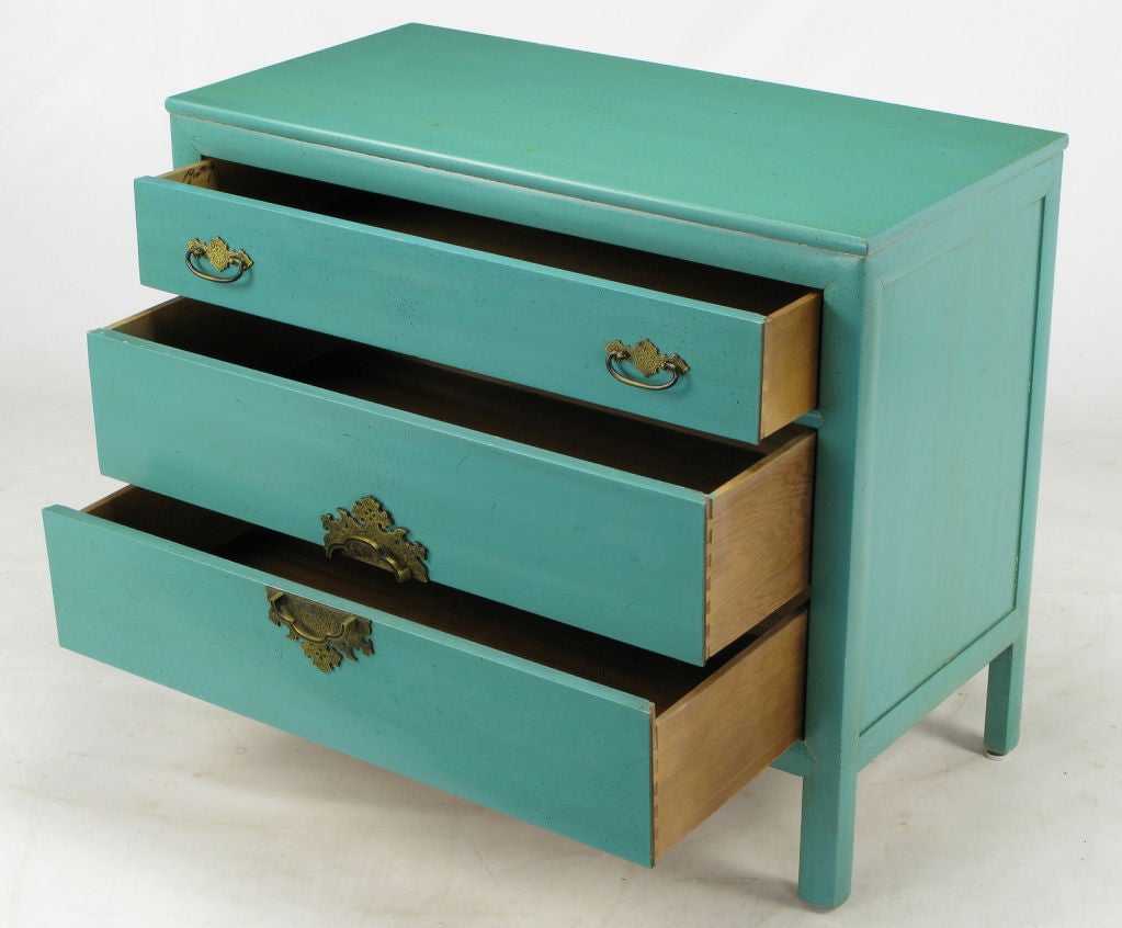 Pair Ray Sobota Tiffany Blue Lacquered Commodes 3