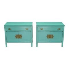 Pair Ray Sobota Tiffany Blue Lacquered Commodes