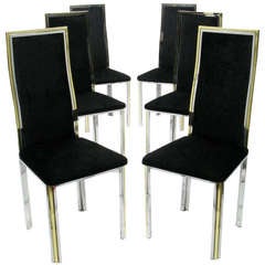 Used Six Chrome and Brass Dining Chairs Attributed to Romeo Rega