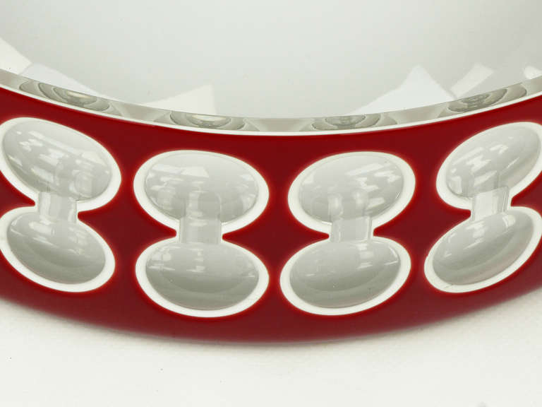 20th Century Hungarian Hand-Cut Red and White Cased Glass Bowl For Sale