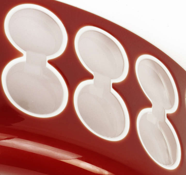 Crystal Hungarian Hand-Cut Red and White Cased Glass Bowl For Sale