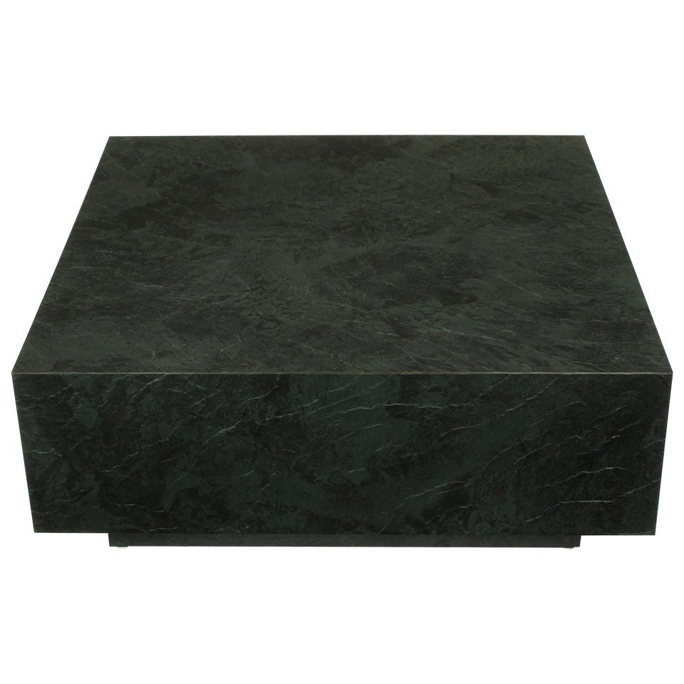 Floating Square Coffee Table in Green and Black Slatelike Material For Sale