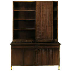 Bert England Walnut and Brass Mosaic Parquetry Cabinet